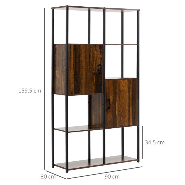 Βιβλιοθήκη HOMCOM Industrial Style με 4 ράφια και 2 ντουλάπια, 90x30x159,5cm, Μαύρο και Καφέ 836-522