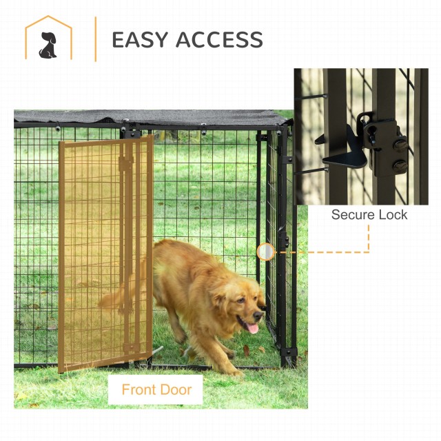 PawHut Foldable Dog Run με κάλυμμα, 8 πάνελ με πόρτα που κλειδώνει, 141x141x113cm, Μαύρο D02-095
