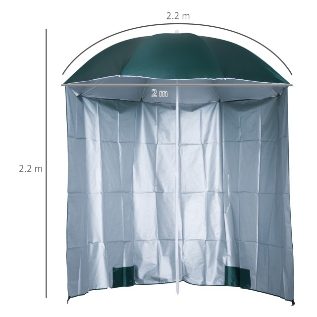 Outsunny Beach and Garden Parasol Φ220cm με κουβούκλιο, πολυεστέρα και μέταλλο, σκούρο πράσινο και λευκό 84D-038GN