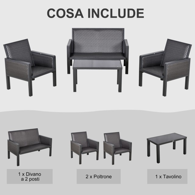 Outsunny Garden Lounge με καναπέδες και τραπεζάκι σαλονιού σε σετ PE Rattan 4 τεμαχίων γκρι 860-166