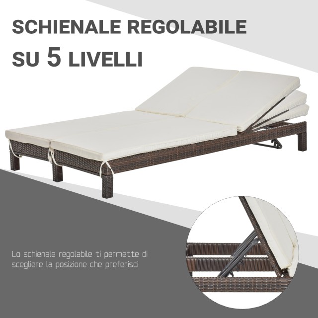 Outsunny 2θέσια ξαπλώστρα σε PE Rattan Brown με λευκό στρώμα 195 x 120 x 28 cm 862-023BN