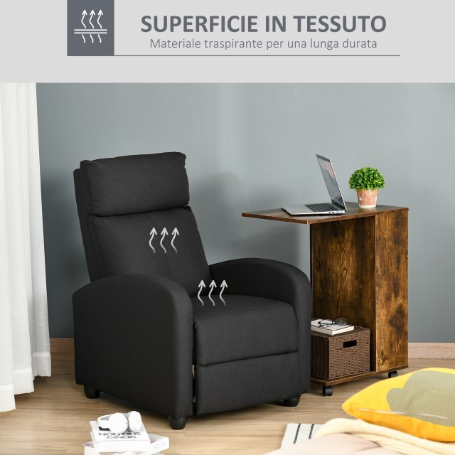 Πολυθρόνα Relax με επένδυση Homcom με ανακλινόμενη πλάτη και αφαιρούμενο υποπόδιο σε μαύρο ύφασμα 833-854