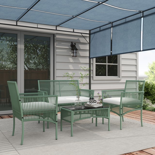 Outsunny Σετ κήπου Rattan 4 τεμαχίων με 2 πολυθρόνες εξωτερικού χώρ...