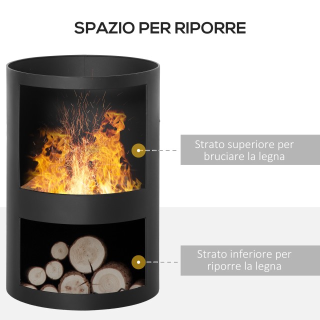 Outsunny Metal Garden Fire Pit με τζάκι, κούτσουρο και πόκερ, Φ44,5x133cm, Μαύρο 842-249
