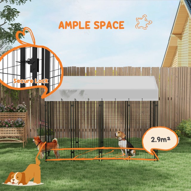 PawHut Outdoor Dog Run με Οροφή και Μεταλλική Πόρτα 2 τμημάτων, 239x121x183cm, Ασημί D02-176V00SR
