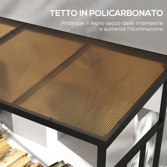 Outsunny Outdoor Metal Woodshed with Polycarbonate Roof, 2100kg Χωρητικότητα, 185x67x185, Μαύρο 842-316V00BK