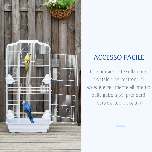 PawHut Bird Cage with Perches, Swing and Bowls, Metal and Plastic Aviary, 46,5x35,5x92cm, Λευκό D10-018V01WT