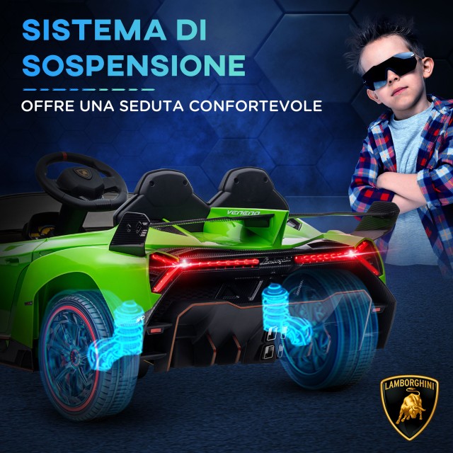 HOMCOM Ηλεκτρικό αυτοκίνητο για παιδιά Lamborghini Veneno 12V με τηλεχειριστήριο, ηλικία 3-6 ετών, πράσινο 370-279V90GN