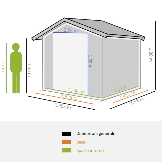 Υπόστεγο Outsunny Garden 2x1,5x1,9m από γαλβανισμένο χάλυβα, διπλή ...