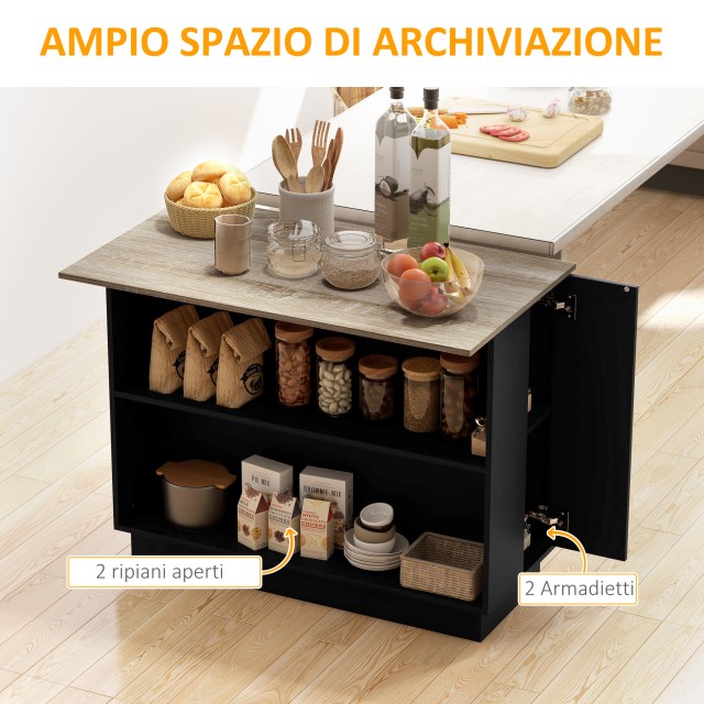 HOMCOM Kitchen Island με 2 ανοιχτά ράφια και 2 ντουλάπια, σε MDF, 1...