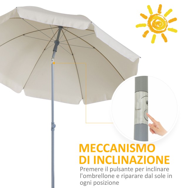 Outsunny Outsunny, Κήπος, Βεράντα Φορητή ομπρέλα Φ220cm με Κρεμ Λευκό Πολυεστερικό Ανακλινόμενο κουβούκλιο 84D-039CW