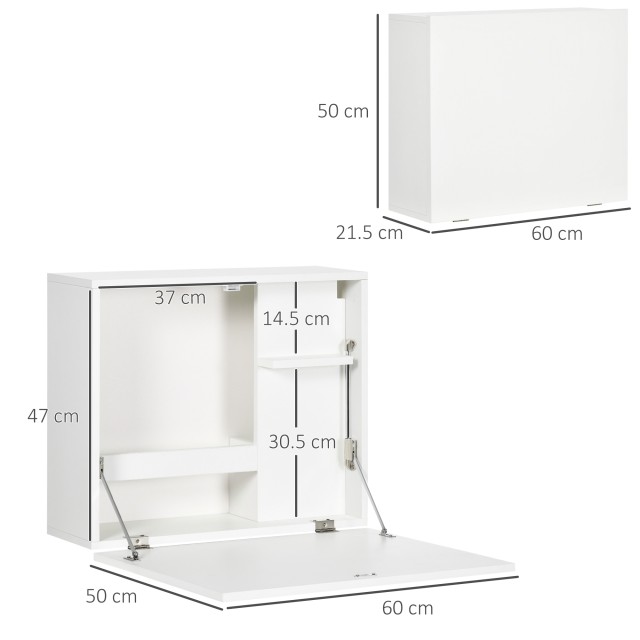 Πτυσσόμενο Επιτοίχιο Ξύλινο Γραφείο 60 x 21.5 x 50 cm HOMCOM 836-529WT