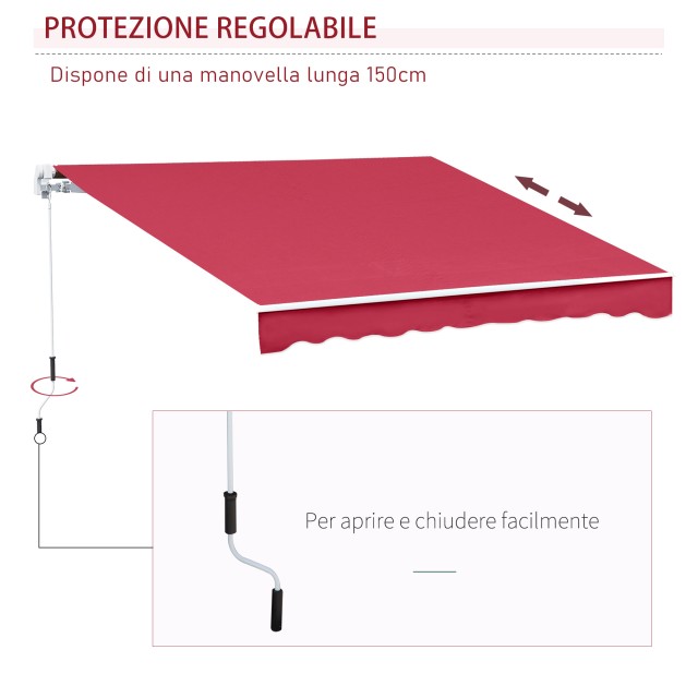 Outsunny Hand Crank Sun Shade Αδιάβροχο κάλυμμα 400x250cm Κόκκινο 840-151WR