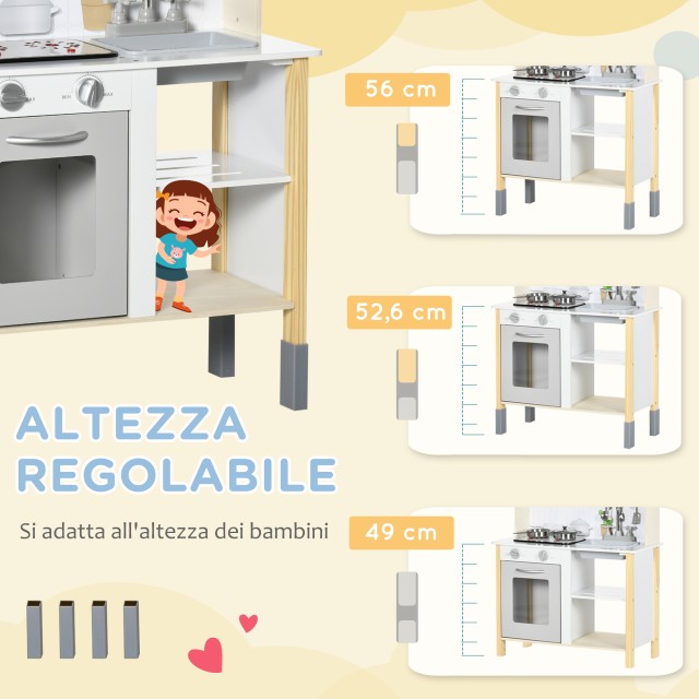 AIYAPLAY Play Kitchen for Children με Ρυθμιζόμενο Ύψος, Ήχους, Φώτα και Σκεύη, σε MDF και PP, 60x30,5x93,2 cm 350-140V80WT