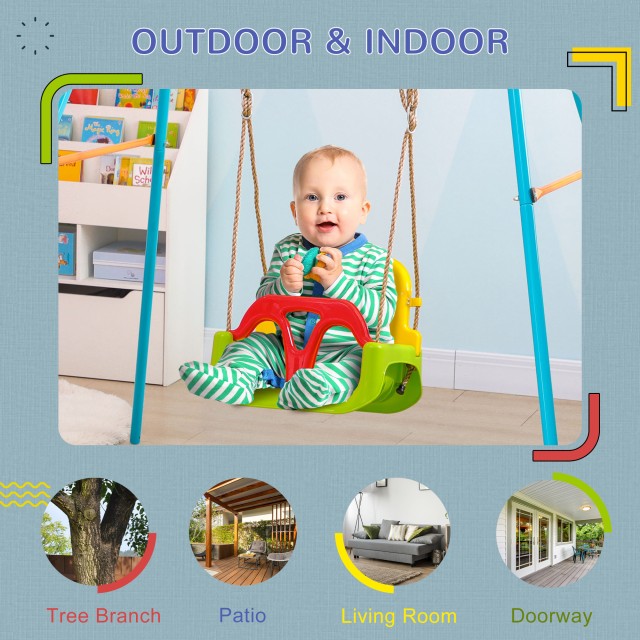 Outsunny 9-36 Μηνών PP και PE Baby Swing με ρυθμιζόμενο σχοινί και ζώνη, 42x33x120-180cm 344-056V00GN