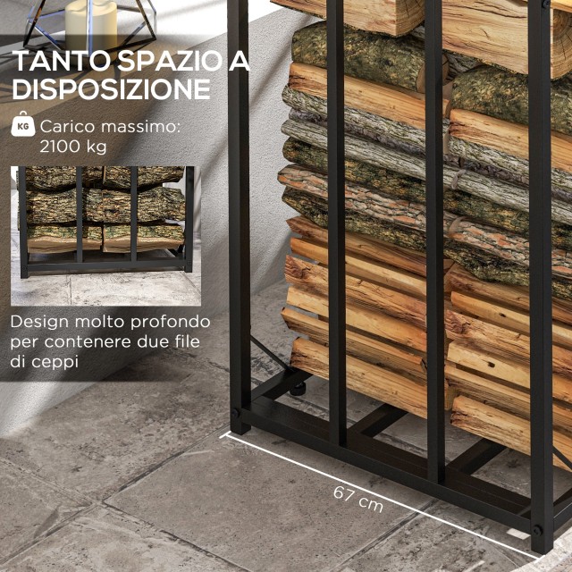 Outsunny Outdoor Metal Woodshed with Polycarbonate Roof, 2100kg Χωρητικότητα, 185x67x185, Μαύρο 842-316V00BK