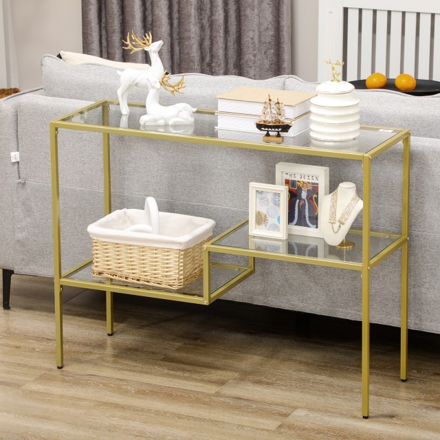 Μεταλλική Κονσόλα με 3 Γυάλινα Ράφια 100 x 32 x 76 cm HOMCOM 837-358V00CR