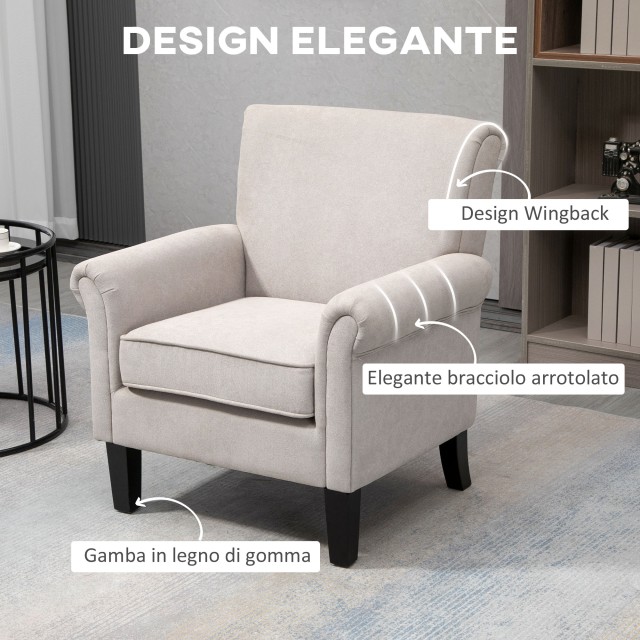 HOMCOM Nordic Style Furnishing Πολυθρόνα με μπράτσα, σε ξύλο και πολυεστέρα, 79x78x87 cm, γκρι και καφέ 839-456V00GY
