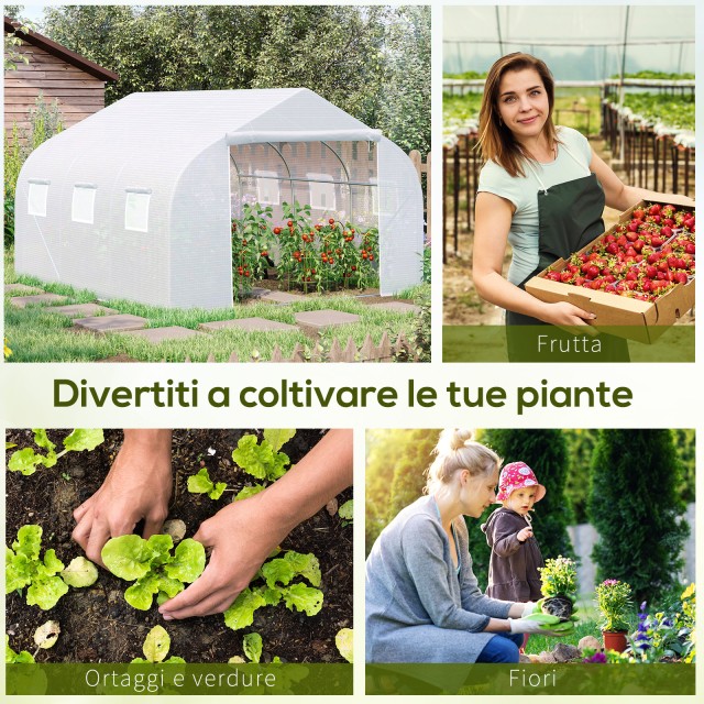 Outsunny PE Tunnel Garden Greenhouse with Iron Pipes, 4,5x3m, Λευκό 845-070
