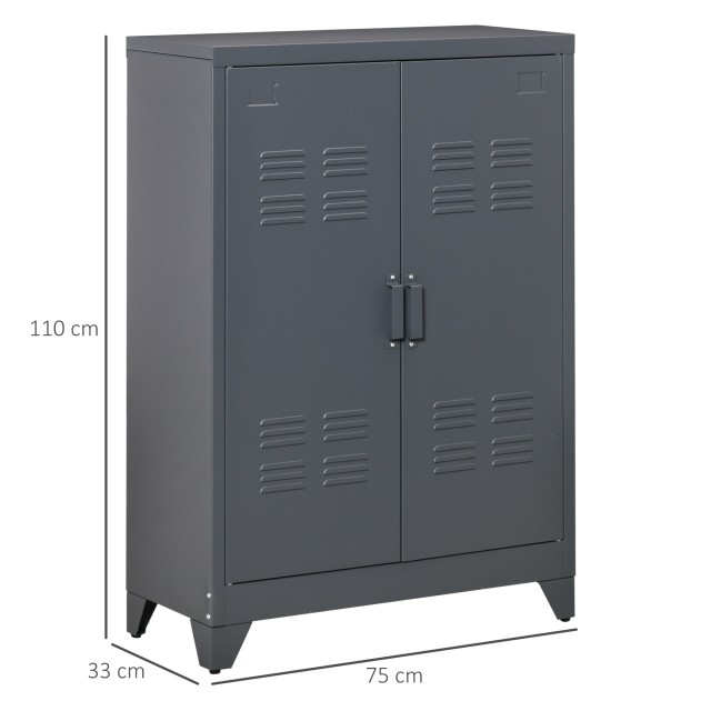 Ντουλάπι πολλαπλών χρήσεων HOMCOM Industrial Style 2 Door, Μεταλλικό ντουλάπι για σπίτι και γκαράζ - Γκρι 838-148GY