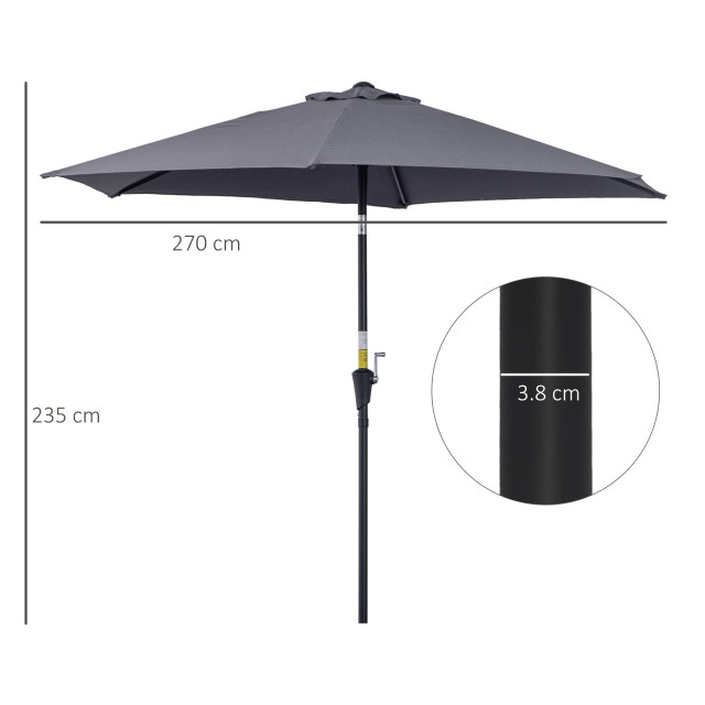 Outsunny Tiltable Garden Parasol, Άνοιγμα μανιβέλας, Φ2,7x2,35m Γκρι 84D-032GY