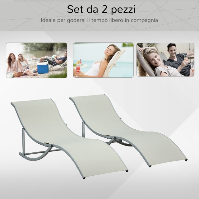 Outsunny Σετ 2 Πτυσσόμενες Ξαπλώστρες Κήπου, Ξαπλώστρα αλουμινίου και Texteline, Μπεζ, 61x165x63cm 84B-540BG