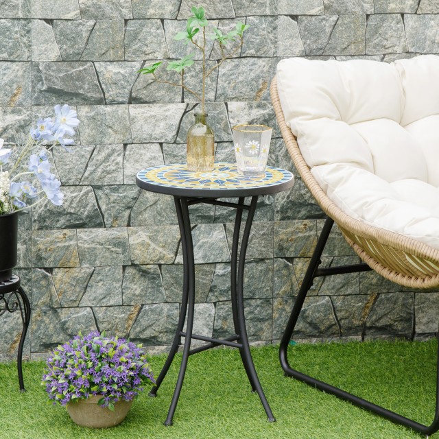 Τραπεζάκι σαλονιού Outsunny Garden σε μεταλλικό με μωσαϊκό επάνω μέρος 35,5x53,5 εκ. 84B-885