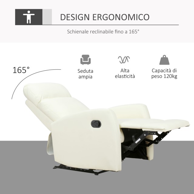 Homcom Ανακλινόμενη Εργονομική Πολυθρόνα Relax 65 από οικολογικό δέρμα ενενήντα δύο ? 100 εκ. Κρέμα 833-384WT