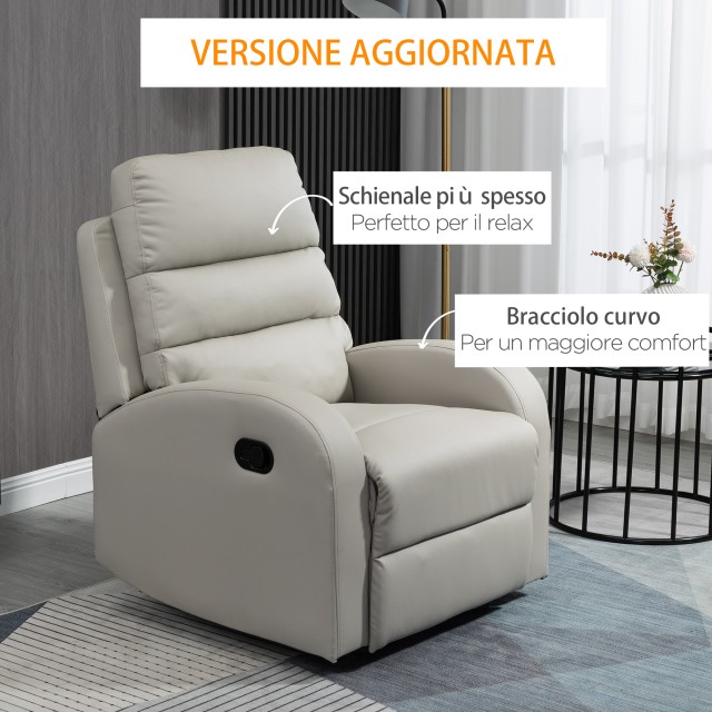 HOMCOM Ανακλινόμενη πολυθρόνα χαλάρωσης με επένδυση για κάθισμα και υποπόδιο για το σπίτι και το γραφείο, 80x91x102 cm, γκρι 833-456V00LG