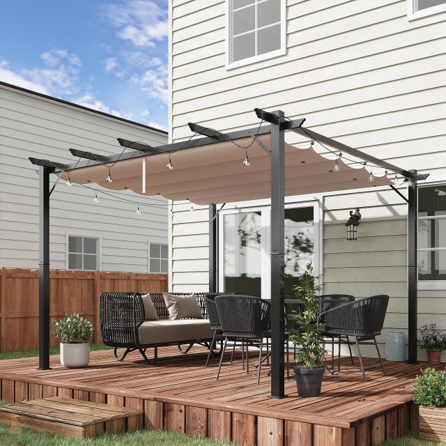 Outsunny Garden Pergola 3x3 m με αναδιπλούμενη Anti-UV οροφή και πλαίσιο αλουμινίου, γκρι 84C-054BK