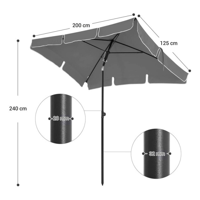 Ομπρέλα Δαπέδου από Ατσάλι 200 x 125 cm Χρώματος Γκρι Songmics GPU25GY