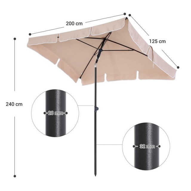 Ομπρέλα Δαπέδου από Ατσάλι 200 x 125 x 240 cm Χρώματος Taupe Songmics GPU25BR