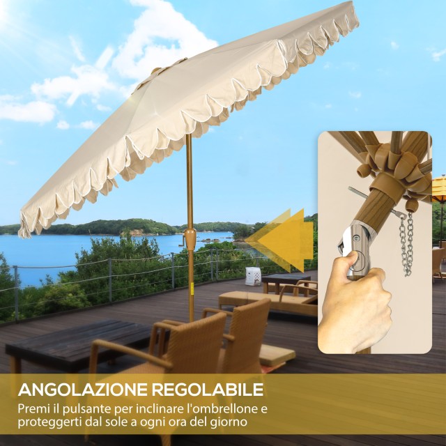 Outsunny Ανακλινόμενη ομπρέλα κήπου με άνοιγμα μανιβέλας, Ø265x235,5cm, Χακί 84D-207V00KK