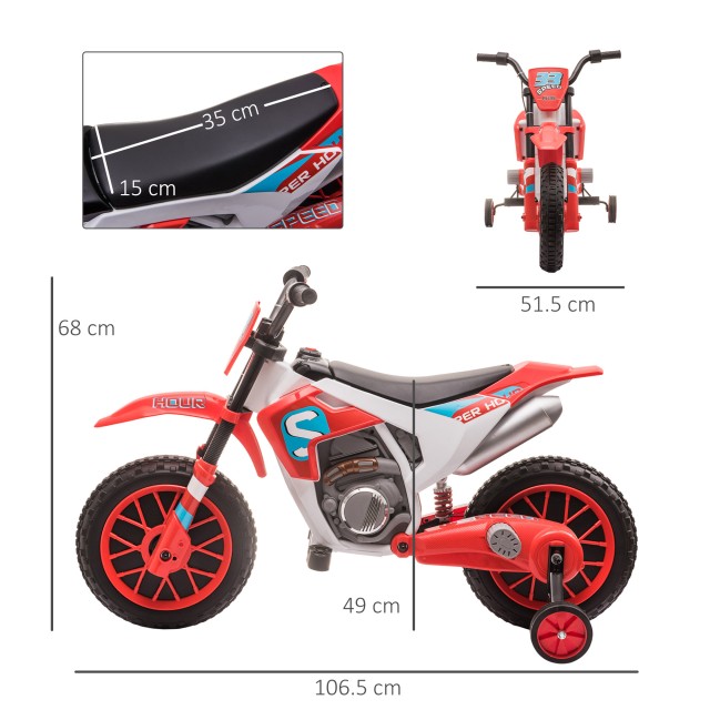HOMCOM Electric Cross ποδήλατο για παιδιά 3-5 ετών - Κόκκινο 370-165V90RD