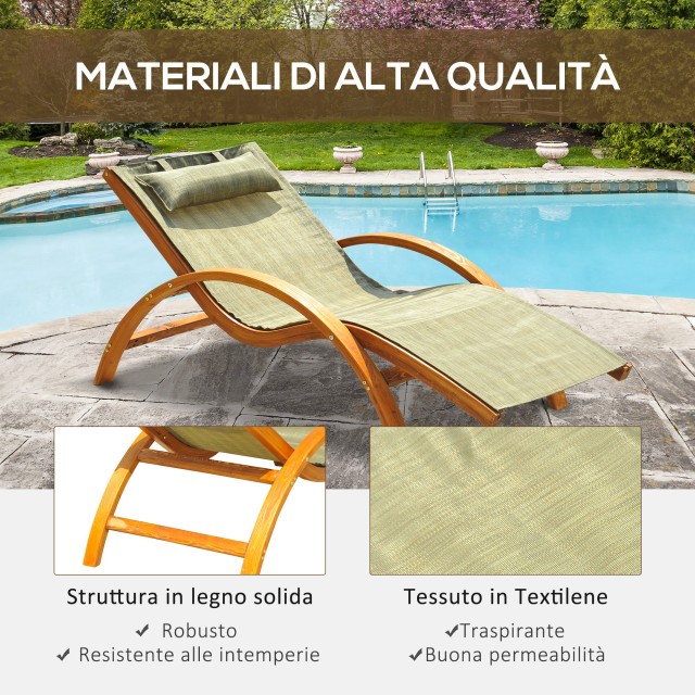 Outsunny Lounger Εργονομική Ξύλινη Ξαπλώστρα κήπου με καφέ επένδυση κεφαλιού 84B-032BN