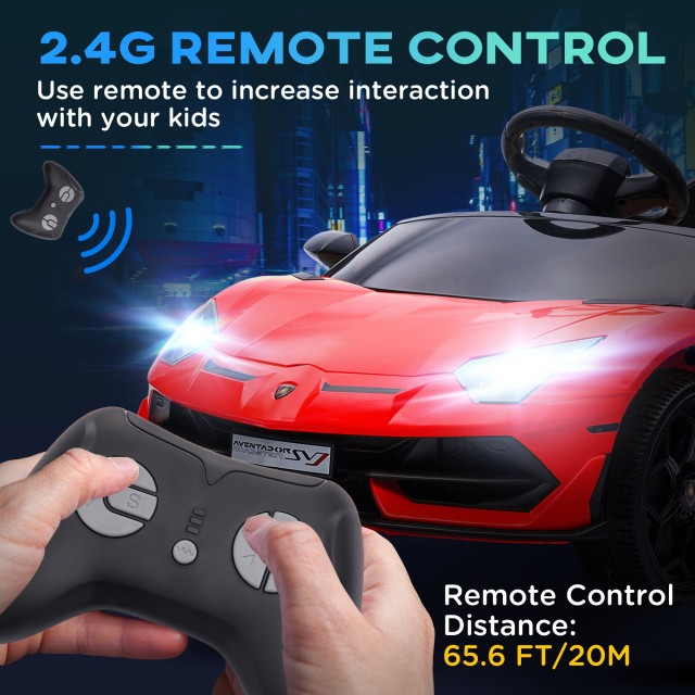 HOMCOM 12V Lamborghini Licenseded Electric Ride-On Toy Car for Children με Κόρνα και Τηλεχειριστήριο, 107,5x63x42 cm, Κόκκινο 370-306V90RD