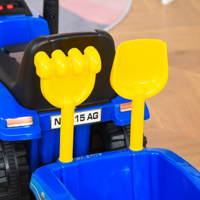 Παιδικό τρακτέρ HOMCOM Ride-on με τρέιλερ, τσουγκράνα και φτυάρι 12-36 μηνών - Μπλε 370-173BU