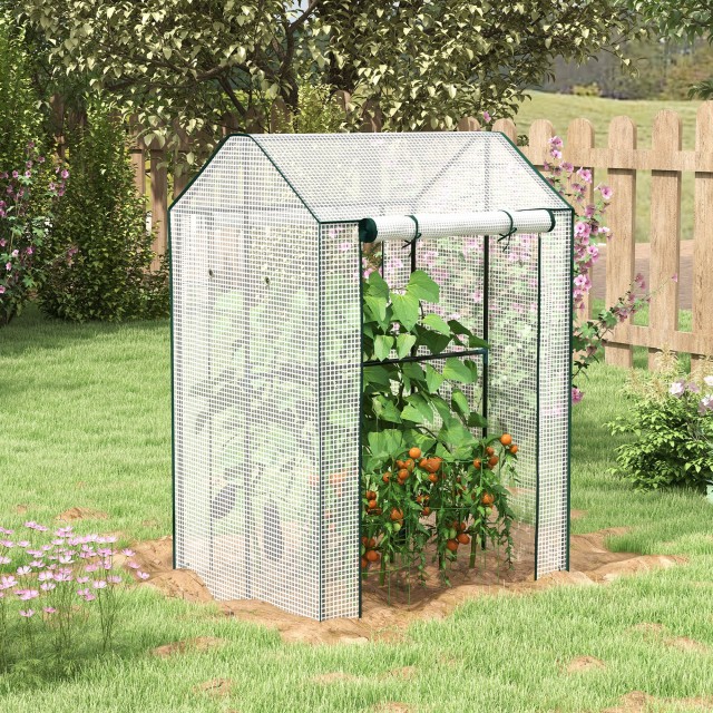 Θερμοκήπιο Outsunny Garden με κάλυμμα πολυαιθυλενίου, 2 ξεχωριστές ζώνες και κυλινδρικές πόρτες, 100x80x150cm 845-957V00WT