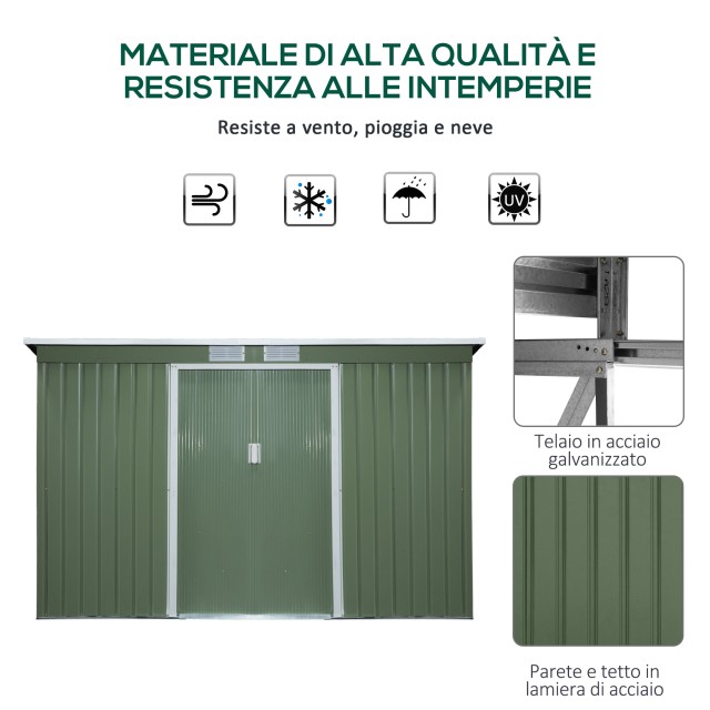 Outsunny Garden Shed Εργαλειοθήκη σε Ατσάλινο φύλλο με Συρόμενες Πόρτες, 280x130x172cm, Ανοιχτό πράσινο 845-032GN
