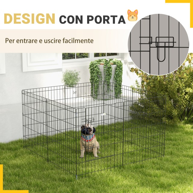 PawHut Fence για σκύλους και κουτάβια, παρκοκρέβατο για κατοικίδια 8 τεμαχίων σε σύρμα, 76 x 61 cm μαύρο D06-020V01BK
