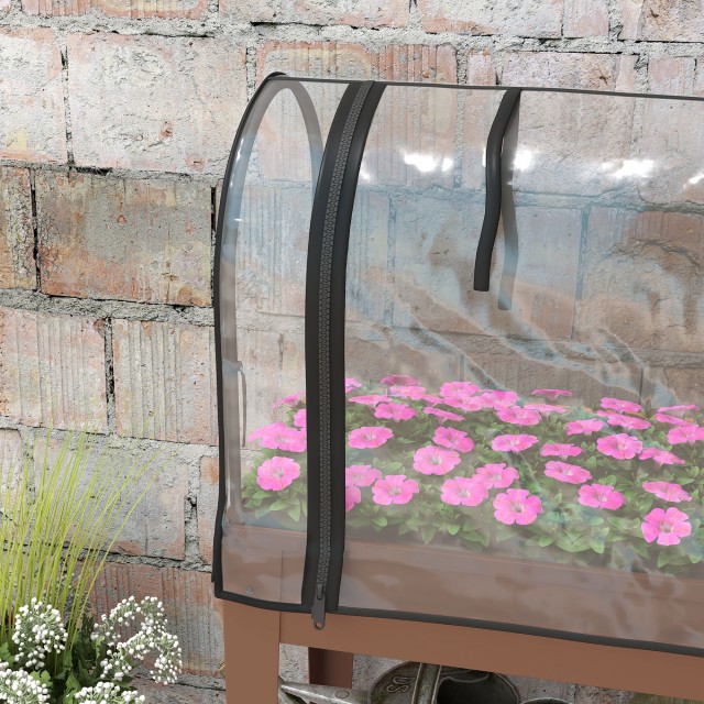 Outsunny Raised Planter με Μίνι Θερμοκήπιο για Φυτά, Τροχούς και Ρά...