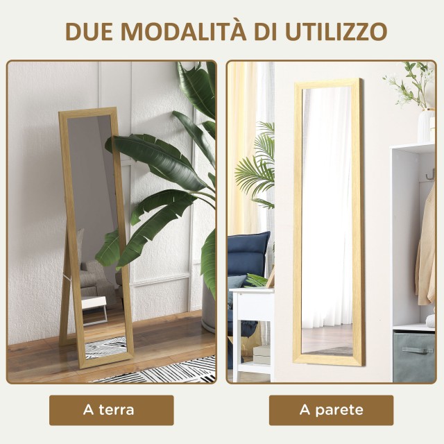 Καθρέφτης HOMCOM με πλαίσιο MDF με πόδια και γάντζους για χρήση τοίχου ή τοίχου, 37x40x155 cm 831-695V00AK