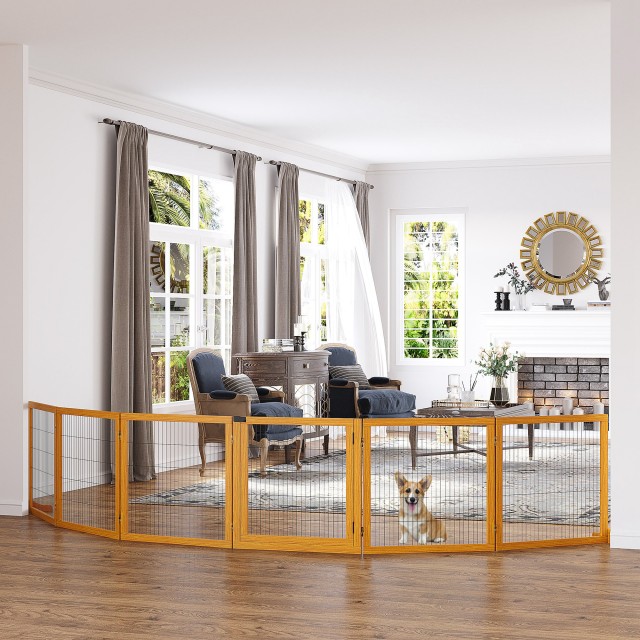 PawHut Gate για Small / Medium Dogs από ξύλο και ατσάλι με 6 πτυσσόμενα πάνελ, 432x36x70cm D06-118YL