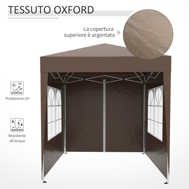 Outsunny Πτυσσόμενο Κιόσκι 2x2 m με 4 αφαιρούμενους τοίχους και τσάντα μεταφοράς, σε μέταλλο και πολυεστέρα, καφέ 100110-066CE