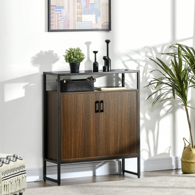 HOMCOM Ντουλάπι με Δύο Πόρτες από MDF με Κορυφή σε Tempered Glass, 82x30x98 cm, Καφέ και Μαύρο 838-266V00CF