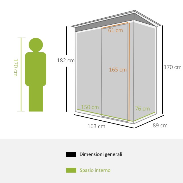 Outsunny Garden Shed Εργαλειοθήκη σε Ατσάλι, Υπόστεγο Κήπου από Ατσάλι με Συρόμενες Πόρτες, 163x89x182cm, Μαύρο 845-423