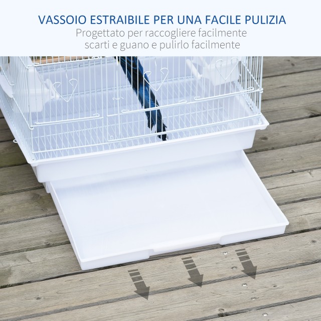 PawHut Bird Cage with Perches, Swing and Bowls, Metal and Plastic Aviary, 46,5x35,5x92cm, Λευκό D10-018V01WT