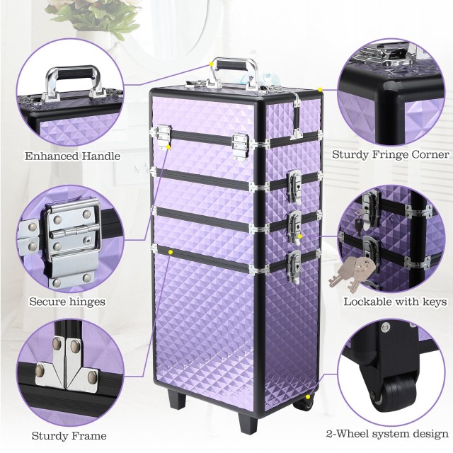 Homcom Professional Make Up Trolley από μωβ αλουμίνιο με αφαιρούμενη θήκη 33,5 x 23 x 76 / 95,5 cm 501-021VT