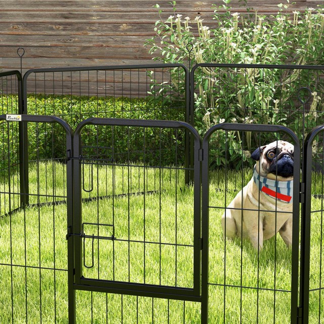 PawHut 8-Piece Modular Dog Run για εσωτερικούς και εξωτερικούς χώρους, ατσάλι, 80x60 cm, μαύρο D06-107V02BK