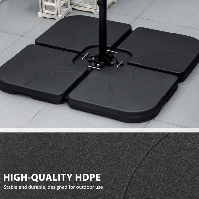 Outsunny Σετ Βάσης Ομπρέλας 4 τεμαχίων σε HDPE Γεμιζόμενη με Νερό ή Άμμο, 104x104x7,5 cm, Μαύρο 84D-205V00BK
